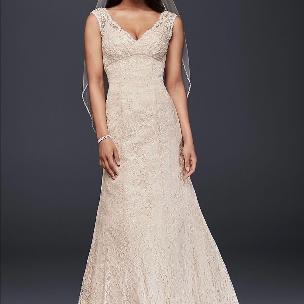 All Over Beaded Lace Trumpet Wedding Dress